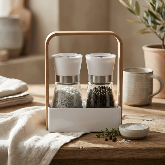 Spice Grinder Set with Wooden Base - 2 Pcs